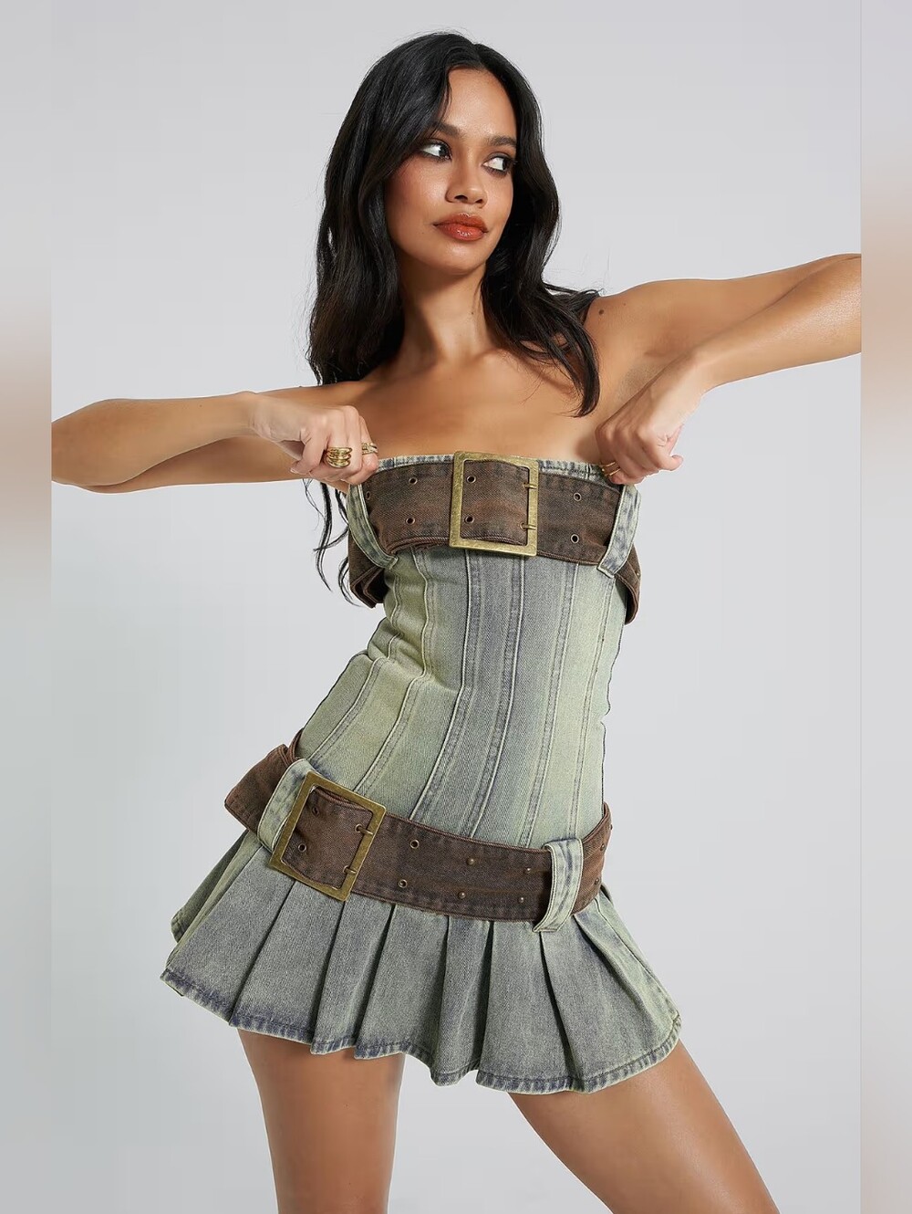 NWT $155 JADED LONDON Chelsea Denim Kilt Mini Dress US Size 4 - Picture 4 of 7